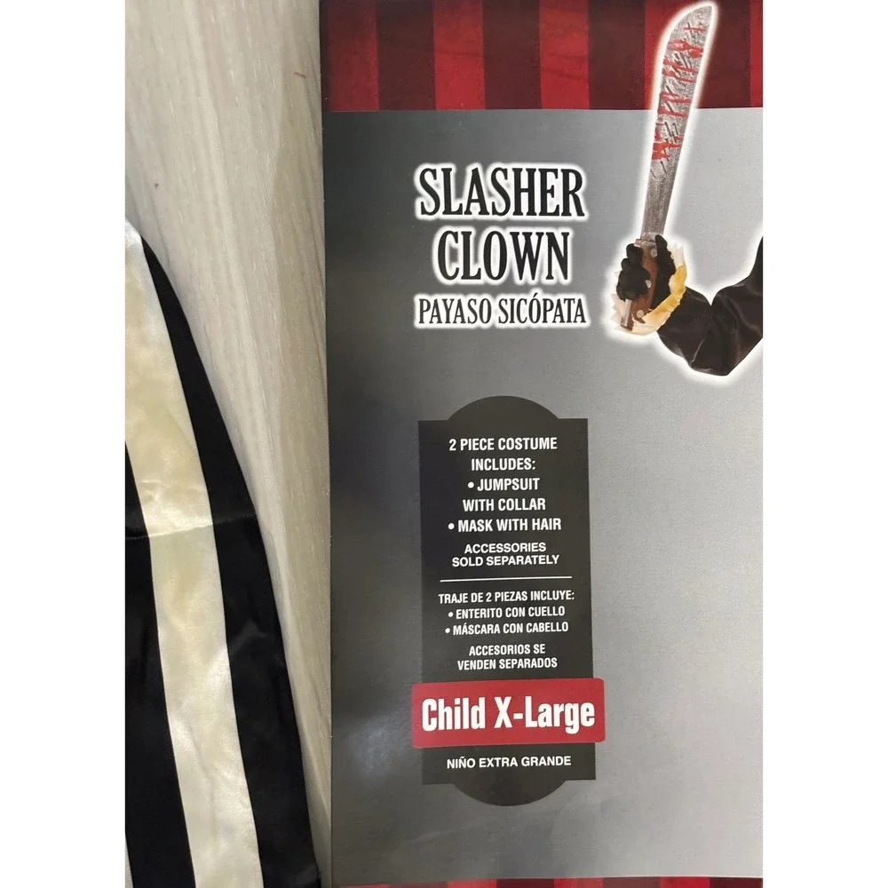 Slasher Clown Costume Child X-Large 14-16 Halloween Scary Creepy Evil Payaso